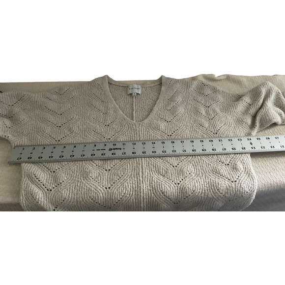 Pink Rose Women's Medium V-Neck Sweater Recycled Polyester Solid Beige Knit - Picture 5 of 8